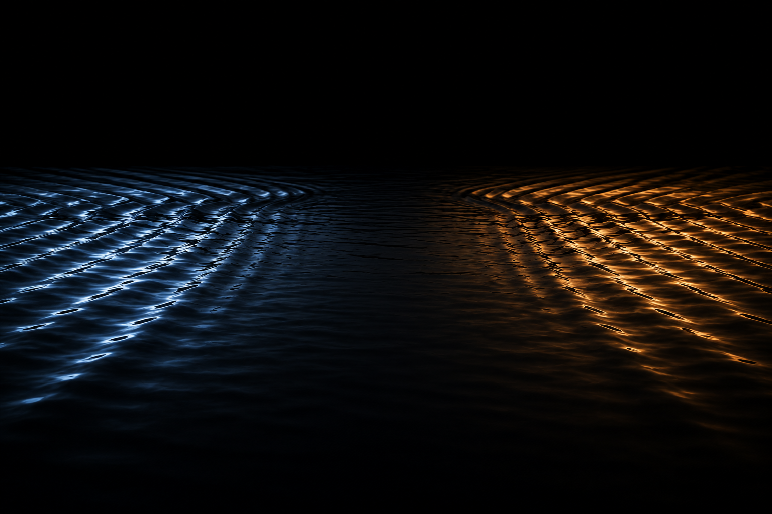 Two wave systems meeting on dark water and cancelling each other into stillness