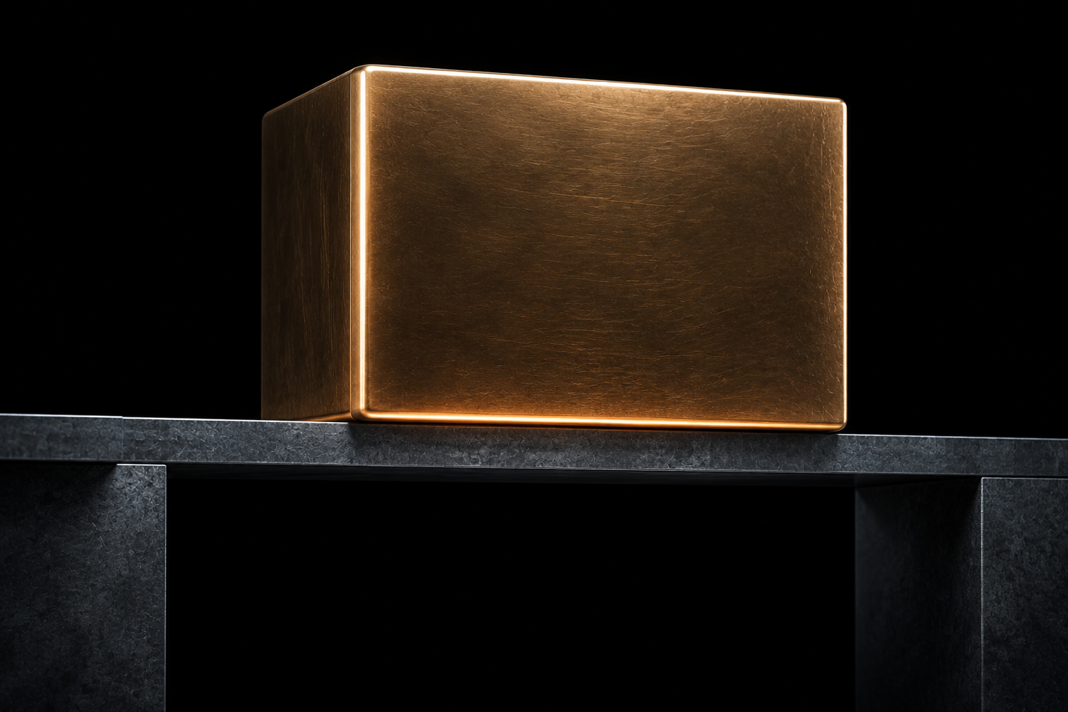 A heavy metal block resting on a narrow steel edge, touching along a single line with a void beneath
